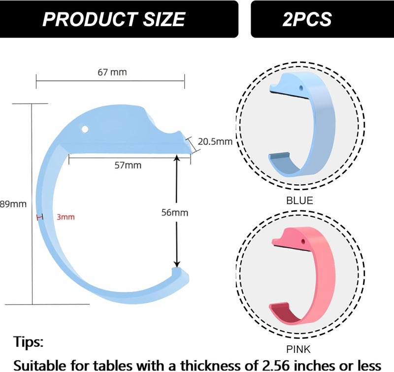 KIBBEH 2PCS Purse Hook for Table Purse Hanger for Desk Portable Desk Bag Hook Non-slip Purse Holder for Table High-Strength Alloy Material for Durability Hangers for Table for Heavy Loads( Blue and Pink ) - Image 5